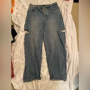 blue jeans with slits on sides